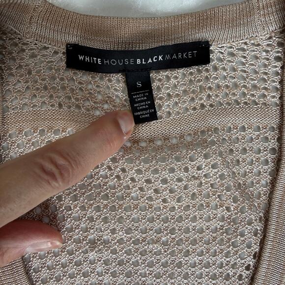 White House Black Market Long Open Cardigan Small Beige Pointelle Open Knit READ - Picture 4 of 13